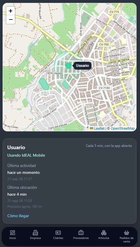 Ubicación de colaboradores en el mapa desde IdEAL Mobile.
